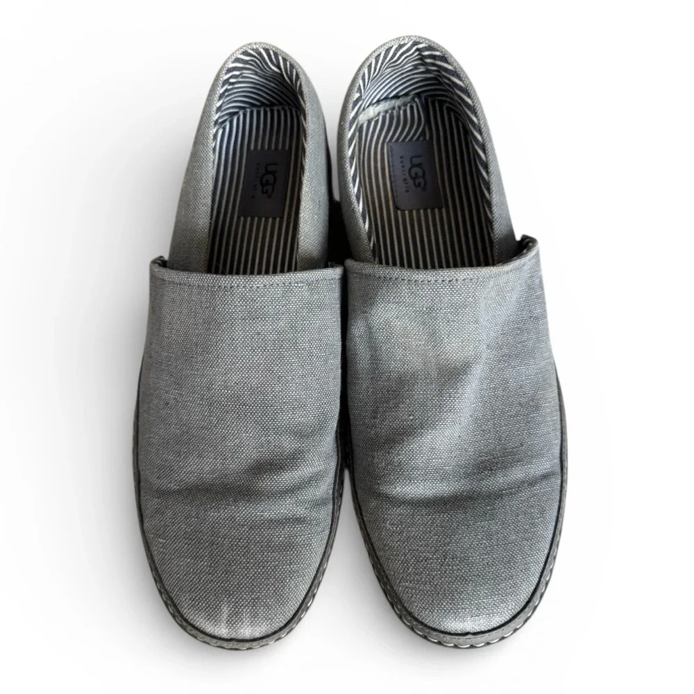 UGG Gray Canvas Slip-On Shoes Casual Comfort Loafers Travel Vacation Size 12 - Picture 3 of 7